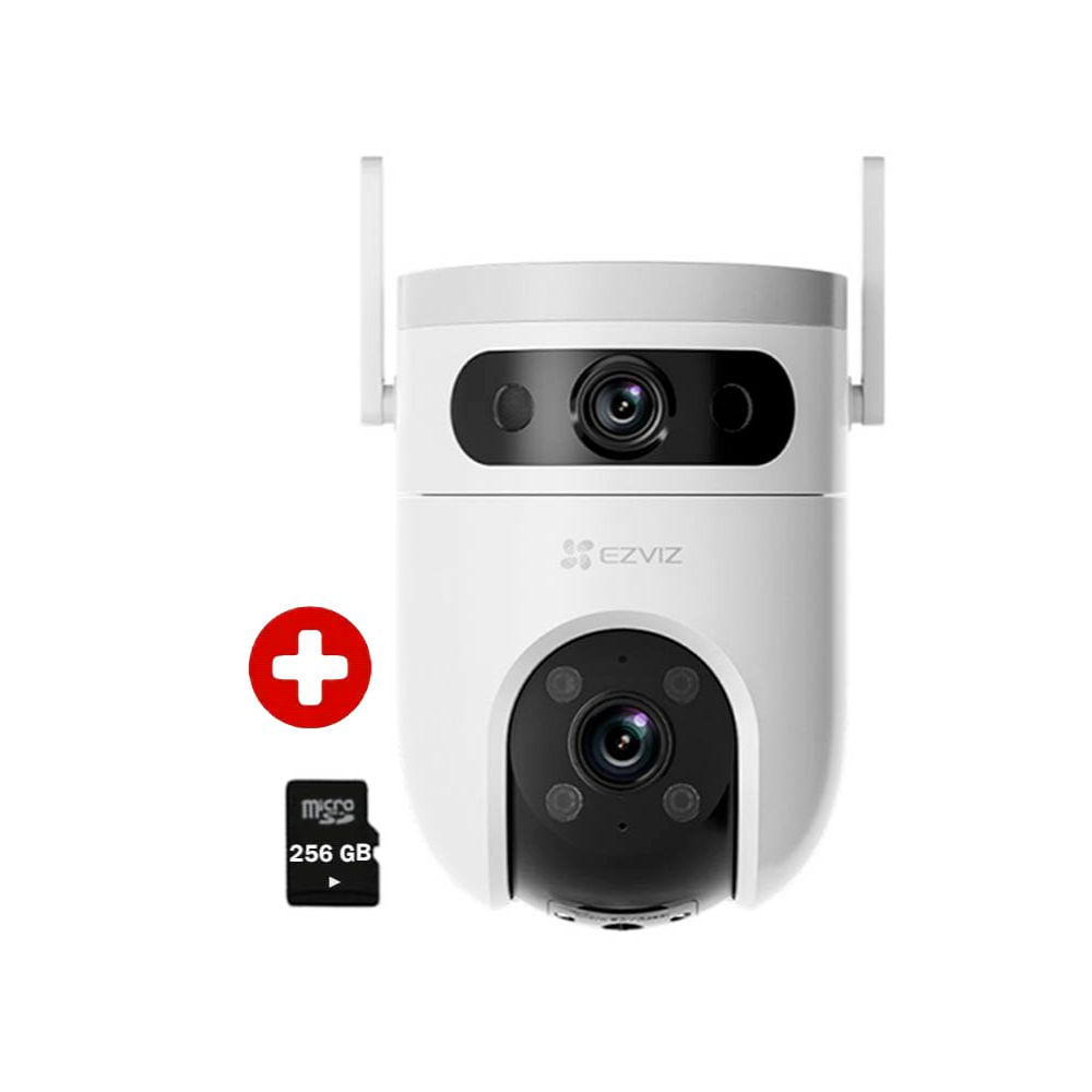 Combo cámara Ezviz H9C binocular 3MP Wi-Fi 360° exterior con IA y visión nocturna + memoria Micro SD 256GB